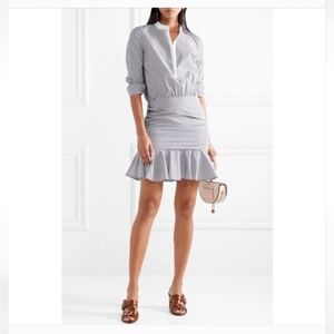Veronica Beard Everett Gray Striped Ruched Long Sleeve Dress Size L